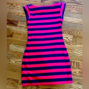 French Connection Navy and Red Striped Dress Boatneck